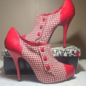 Wild Rose Red Houndstooth Button-Front Stiletto Booties